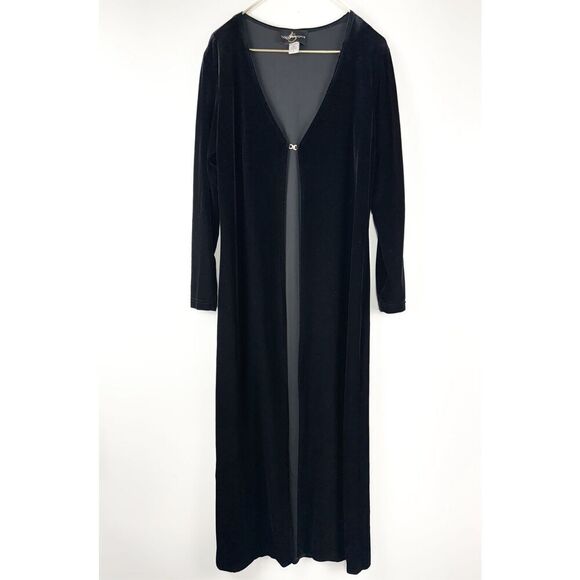 JS Collection Women's Velvet Long Formal Overcoat Jacket Black Sz Large - Picture 1 of 4